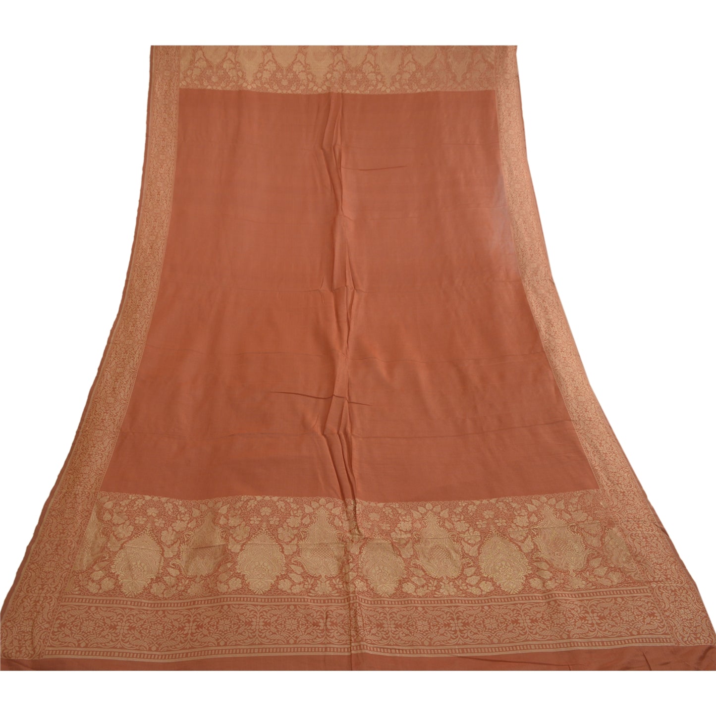 Sanskriti Vintage Long Dupatta Scarf Pure Silk Brown Woven Zari Wrap Scarves Bohemian Fabric For Dressmaking, Craft Supplies Decor