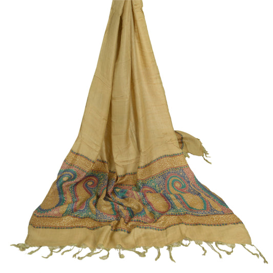 Sanskriti Vintage Long Dupatta Stole Pure Woolen Beige Printed Floral Scarves