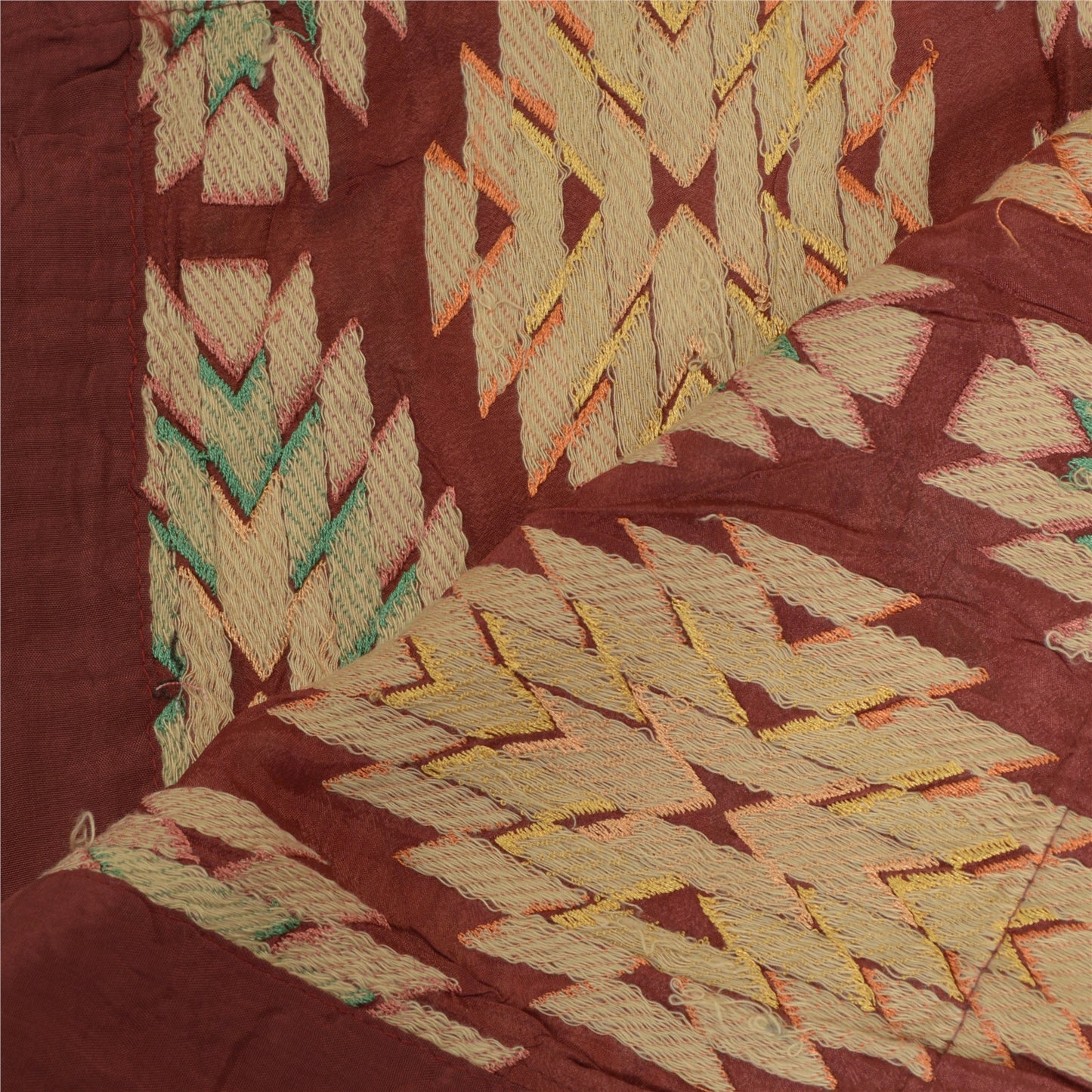 Sanskriti Vintage Long Dupatta Stole Pure Silk Brick Red Embroidered Wrap Veil