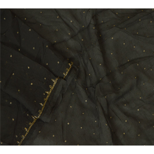 Sanskriti Vintage Dupatta Black Long Stole Pure Chiffon Silk Hand Beaded Veil