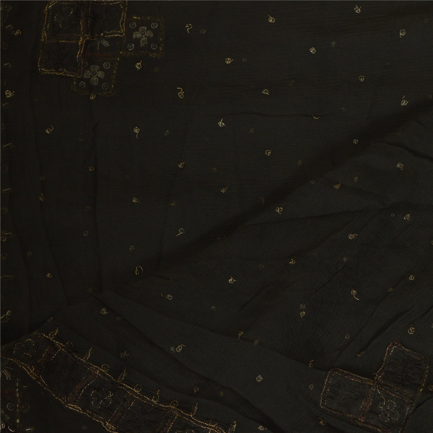 Sanskriti Vintage Dupatta Black Long Stole Pure Chiffon Silk Hand Beaded Veil