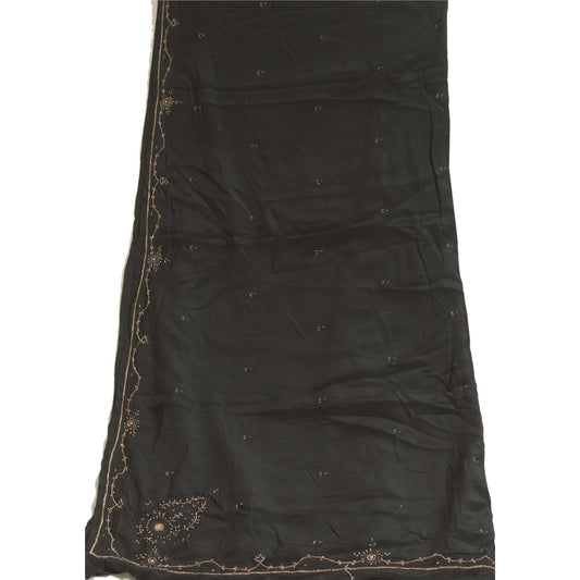 Sanskriti Vintage Long Black Dupatta/Stole Pure Crepe Silk Hand Beaded Scarves