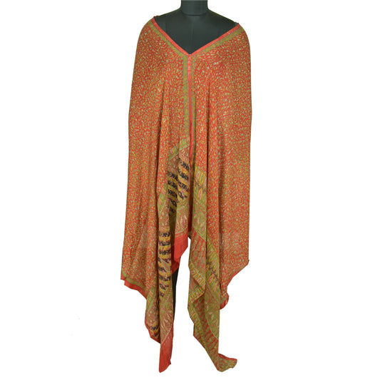 Sanskriti Vintage Long Red Dupatta/Stole Pure Chinon Silk Printed Woven Veil