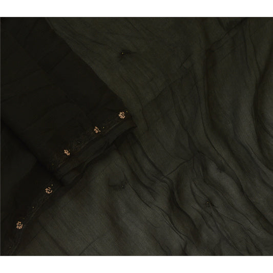 Sanskriti Vintage Lange Sorte Dupatta/Stole Ren Chiffon Silke Håndperlede Tørklæder