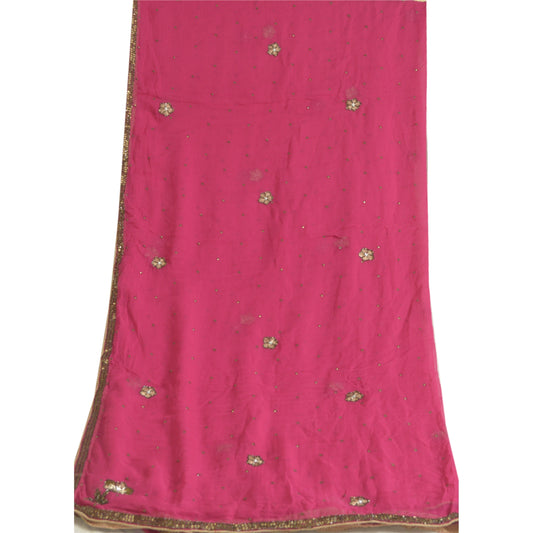 Sanskriti Vintage Long Pink Dupatta/Stole Pure Georgette Silk Hand Beaded Veil