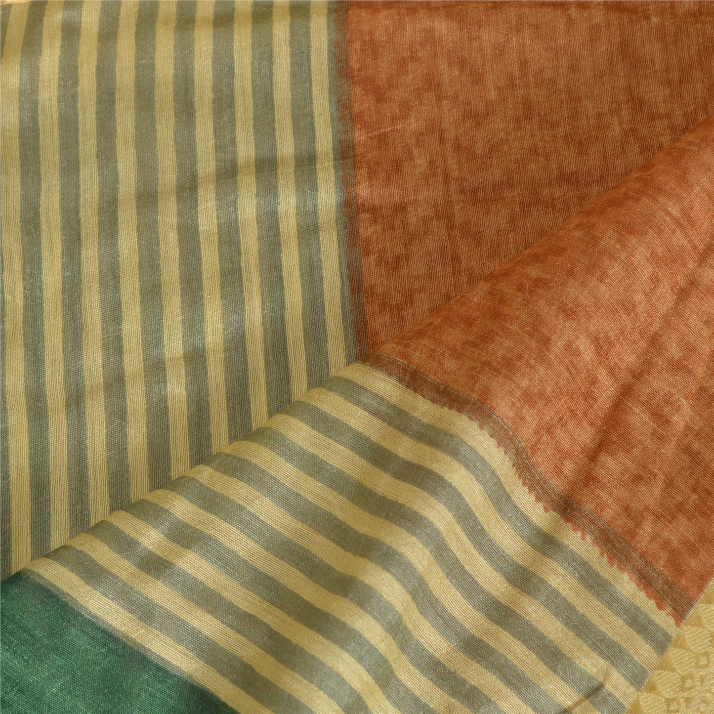 Санскритский винтажный длинный палантин дупатта из чистого шелка коричневого/зеленого цвета с принтом тканый хиджаб