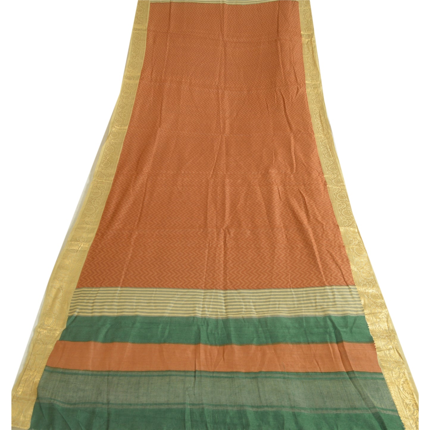 Санскритский винтажный длинный палантин дупатта из чистого шелка коричневого/зеленого цвета с принтом тканый хиджаб