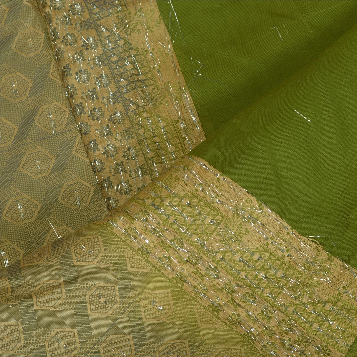 Sanskriti Vintage Lang Dupatta Stola Ren Silke Grøn Hijab Vævet Wrap Tørklæder