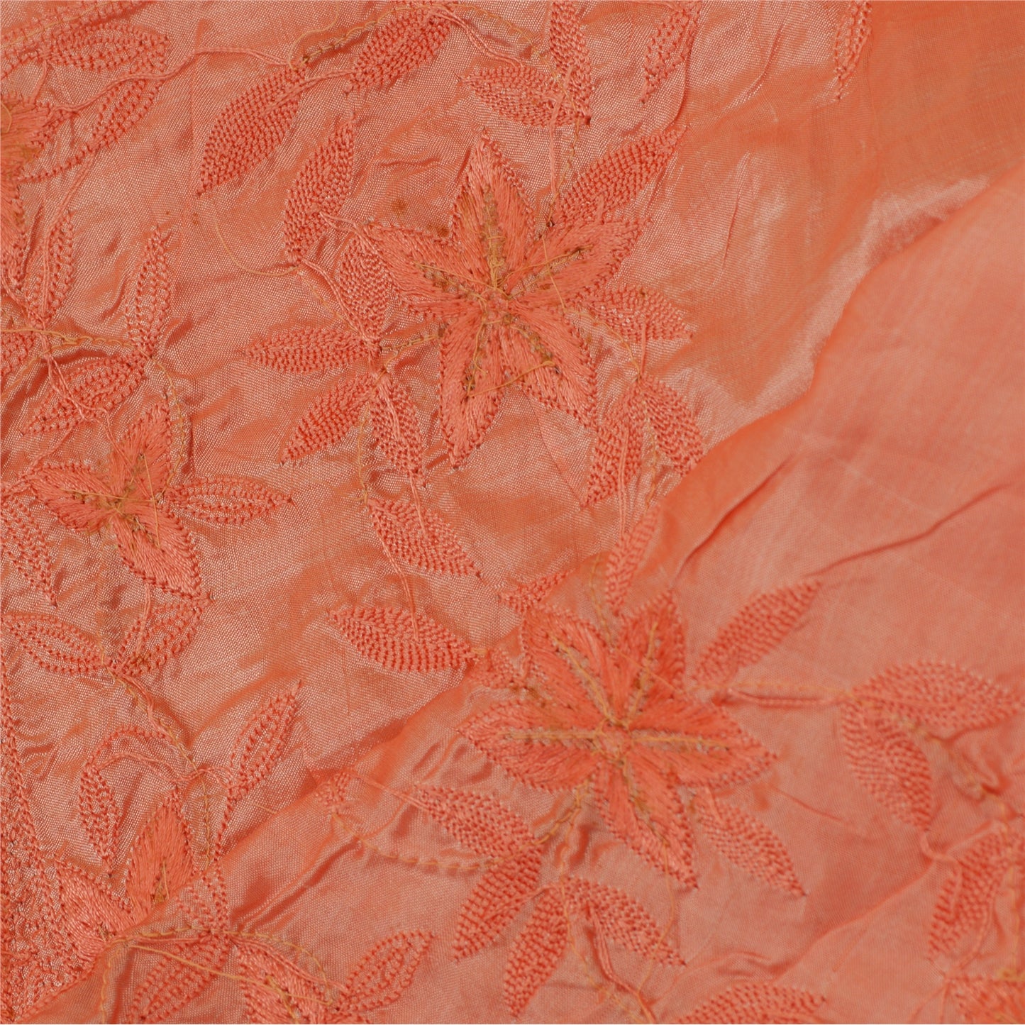 Sanskriti Vintage Long Dupatta Stole Pure Silk Peach Hijab Hand Beaded Scarves