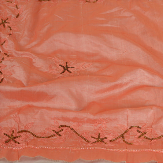 Sanskriti Vintage Long Dupatta Stole Pure Silk Peach Hijab Hand Beaded Scarves