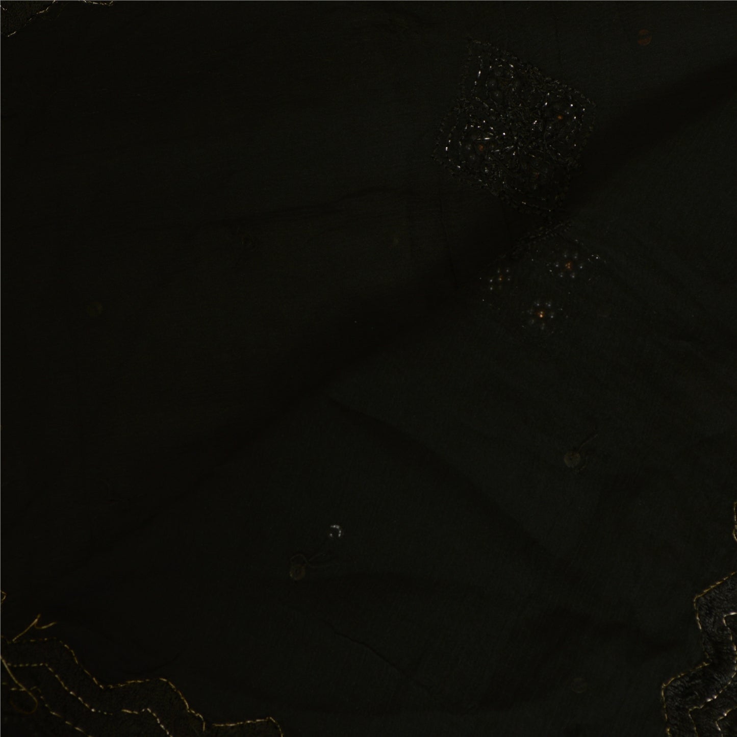 Sanskriti Vintage Long Black Dupatta/Stole Pure Chiffon Silk Hand Beaded Scarves