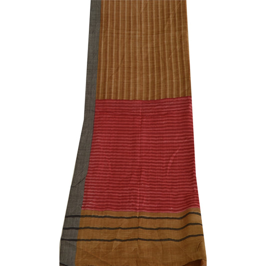 Sanskriti Vintage Long Dupatta Stole Pure Cotton Brown/Dark Red Printed Scarves