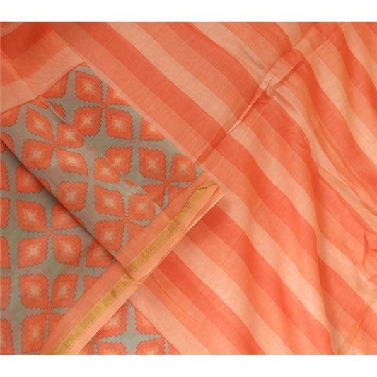Sanskriti Vintage Long Dupatta Stole Cotton Silk Peach Printed Wrap Scarves