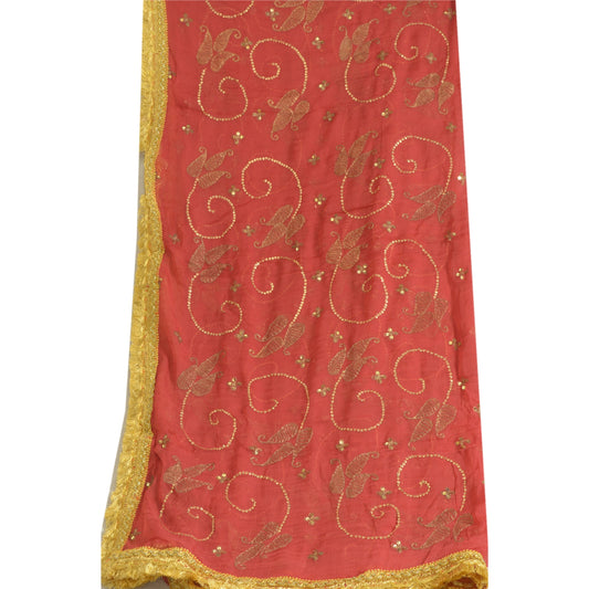 Sanskriti Vintage Lange Røde Dupatta/Stole Ren Chiffon Silke Håndperlede Tørklæder