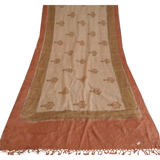 Sanskriti Vintage Long Dupatta Stole Pure Silk Ivory/Saffron Printed Woven Hijab