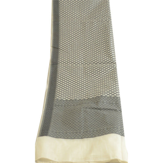 Sanskriti Vintage Long Dupatta Stole Pure Cotton Ivory Hijab Woven Scarves