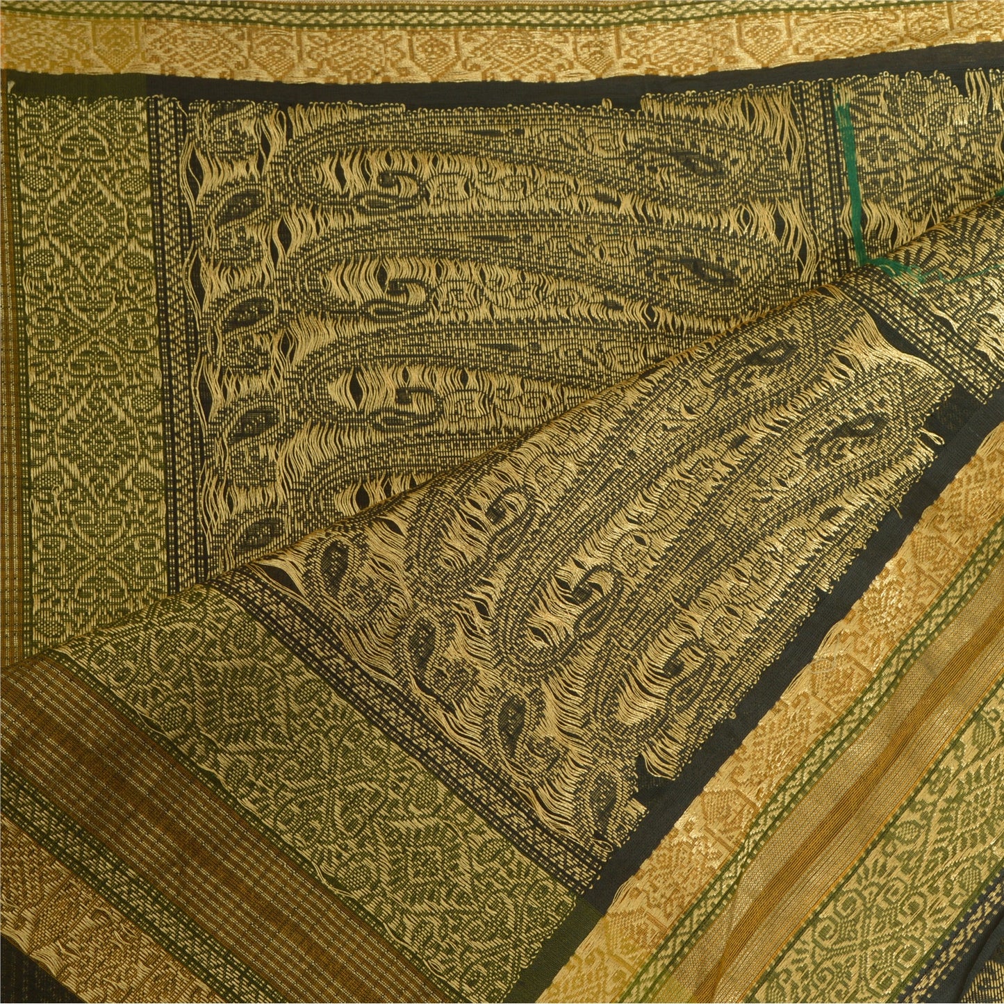 Sanskriti Vintage Long Dupatta Stole Blend Cotton Green Veil Woven Scarves