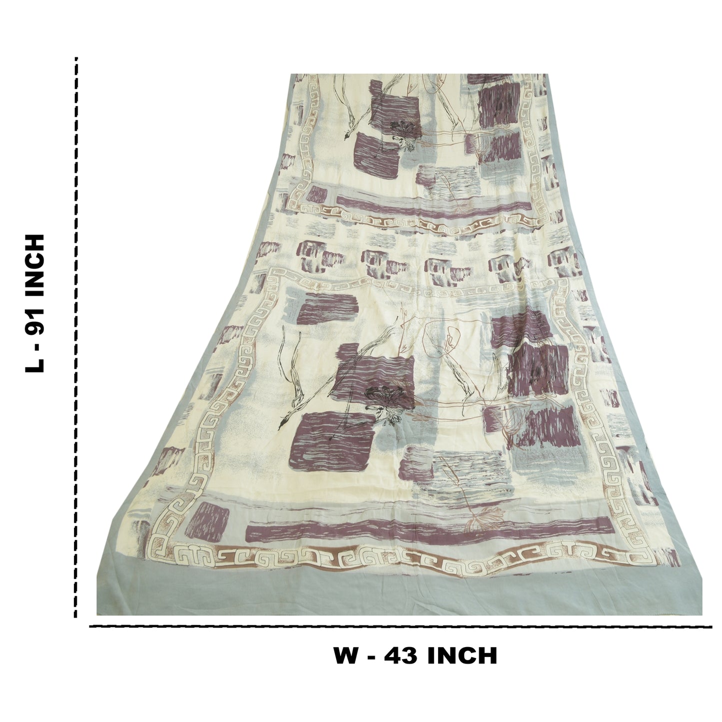 Sanskriti Vintage Long Grey/White Dupatta/Stole Pure Crepe Silk Printed Hijab