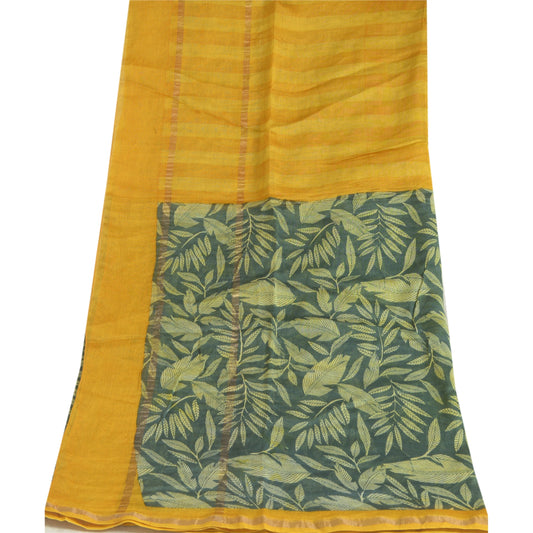 Sanskriti Vintage Long Dupatta Stole Cotton Silk Saffron/Green Printed Woven
