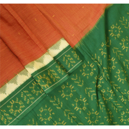 Sanskriti Vintage Long Stole Green/Red Pure Cotton Woven Sambalpuri Ikat Hijab