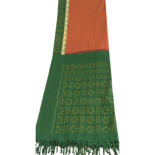 Sanskriti Vintage Long Stole Grøn/Rød Ren Bomuldsvævet Sambalpuri Ikat Hijab