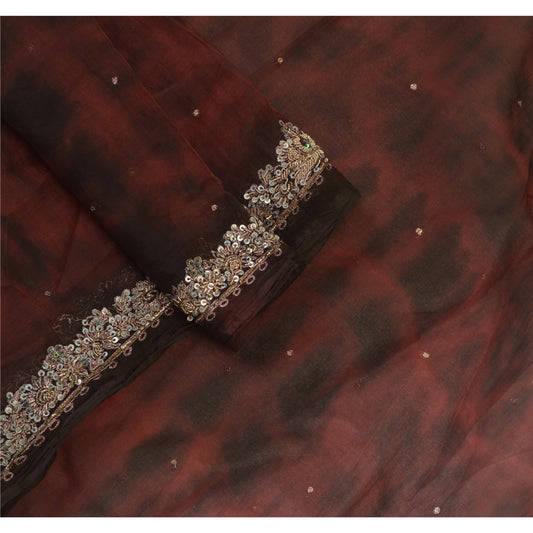 Sanskriti Vintage Dupatta Long Stole Pure Chiffon Silk Dark Red Handmade Tie-Dye