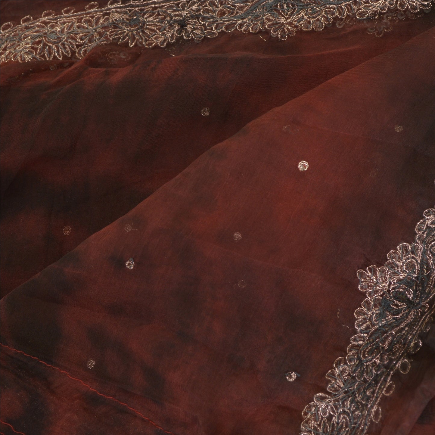 Sanskriti Vintage Dupatta Long Stole Pure Chiffon Silk Dark Red Handmade Tie-Dye