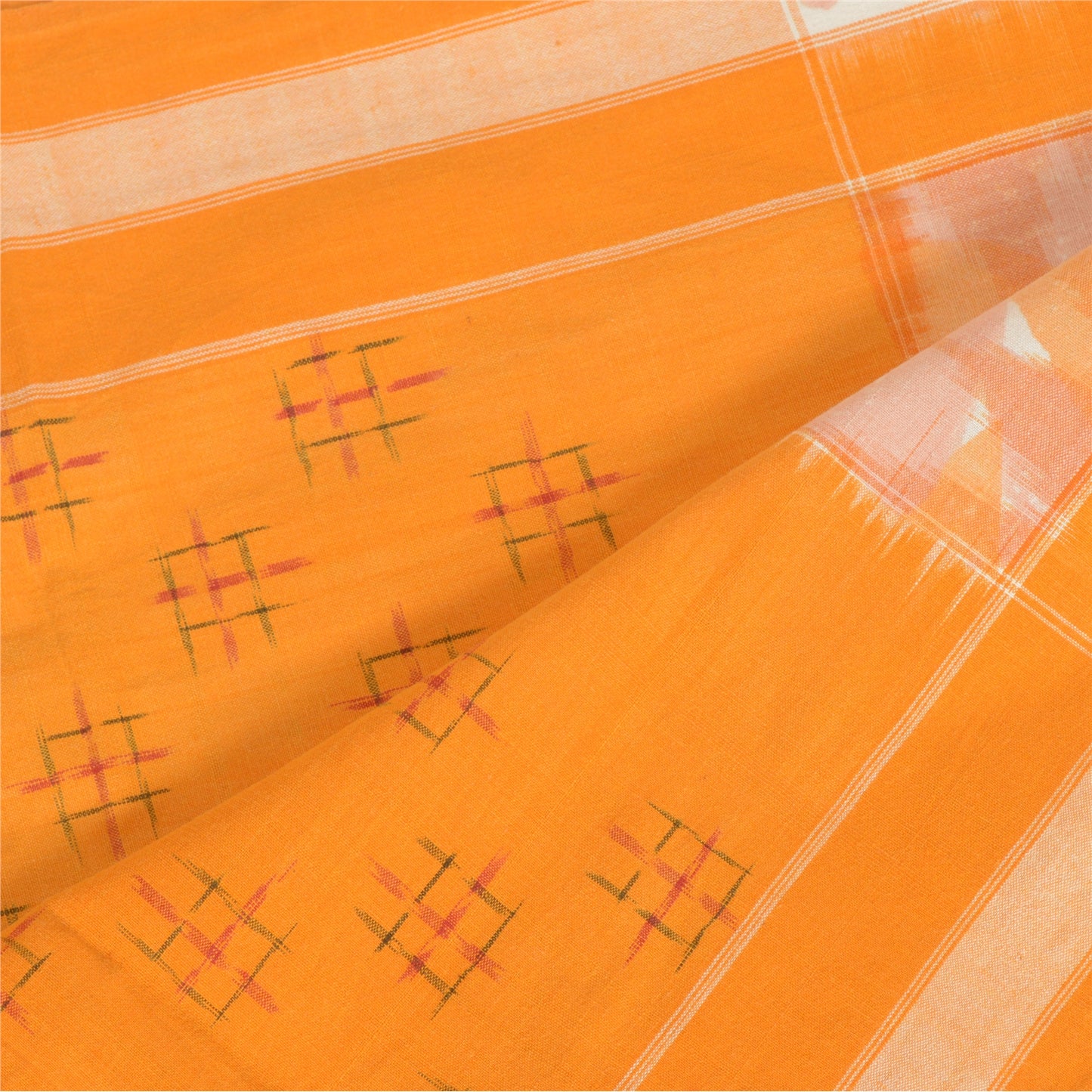 Санскритский винтажный длинный палантин дупатта из чистого хлопка шафраново-белого тканого иката хиджаб