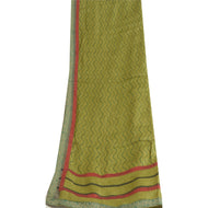 Sanskriti Vintage Long Dupatta Stole Pure Woolen Hijab Green Printed Shawl