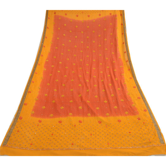 Sanskriti Vintage Long Orange/Saffron Dupatta/Stole Pure Georgette Silk Handmade