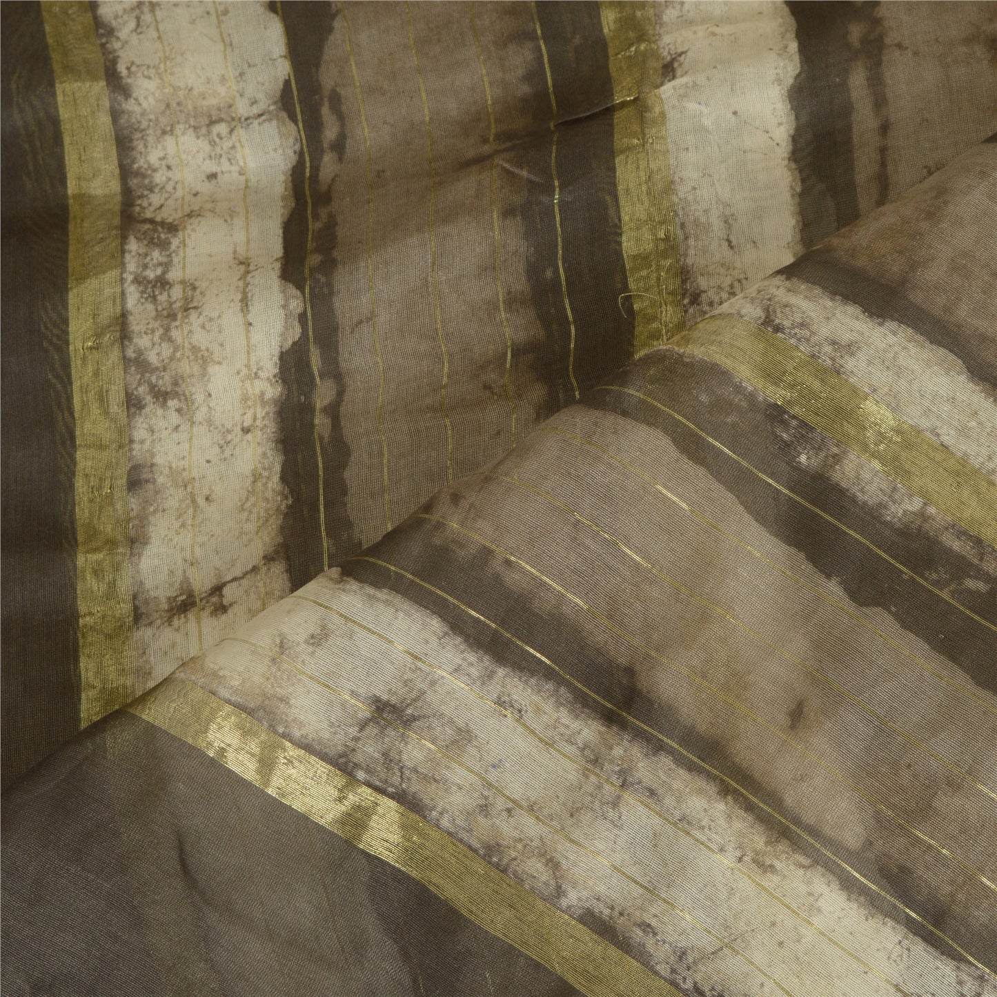 Sanskriti Vintage Dupatta Long Stole Pure Silk Brown/Ivor Batik Work Wrap Hijab