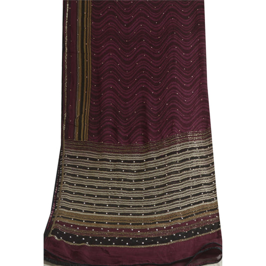 Sanskriti Vintage Long Purple Dupatta/Stole Pure Georgette Silk Hand Beaded Veil