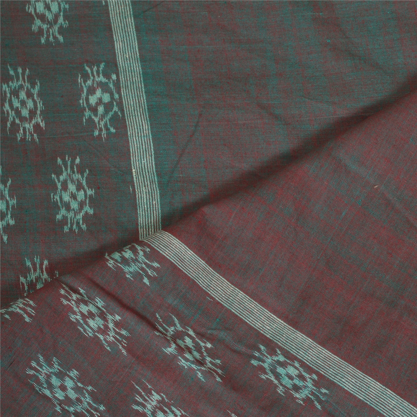 Sanskriti Vintage Long Stole Grøn/Rød Ren bomuldsvævet Sambalpuri Ikat Hijab
