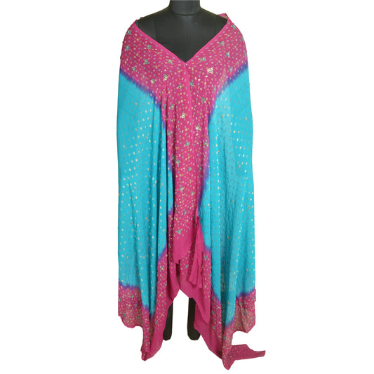 Sanskriti Vintage Long Purple/Blue Dupatta/Stole Pure Georgette Silk Hand Beaded