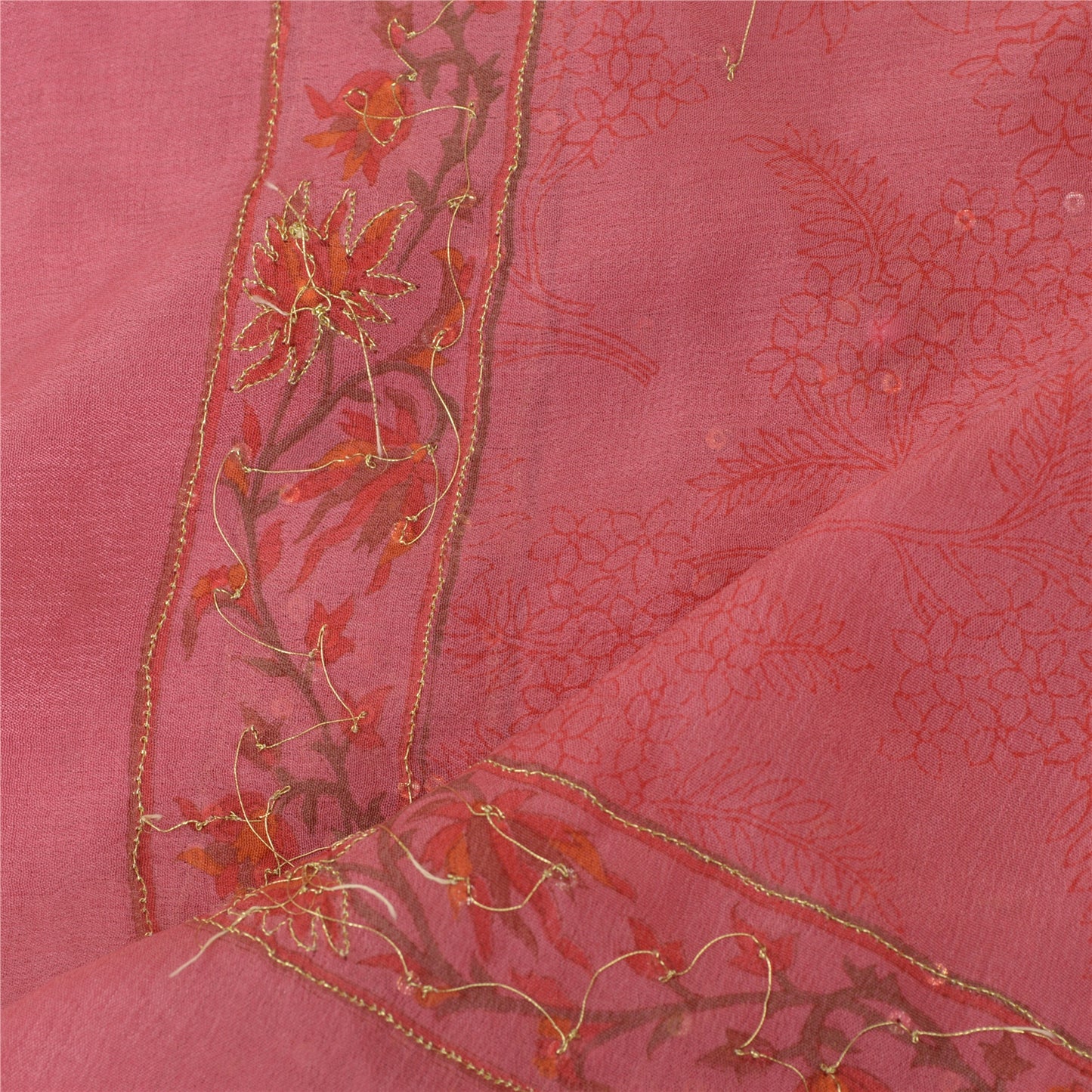 Sanskriti Vintage Lang Dupatta Stola Ren Silke Pink Hijab Håndperlede Tørklæder