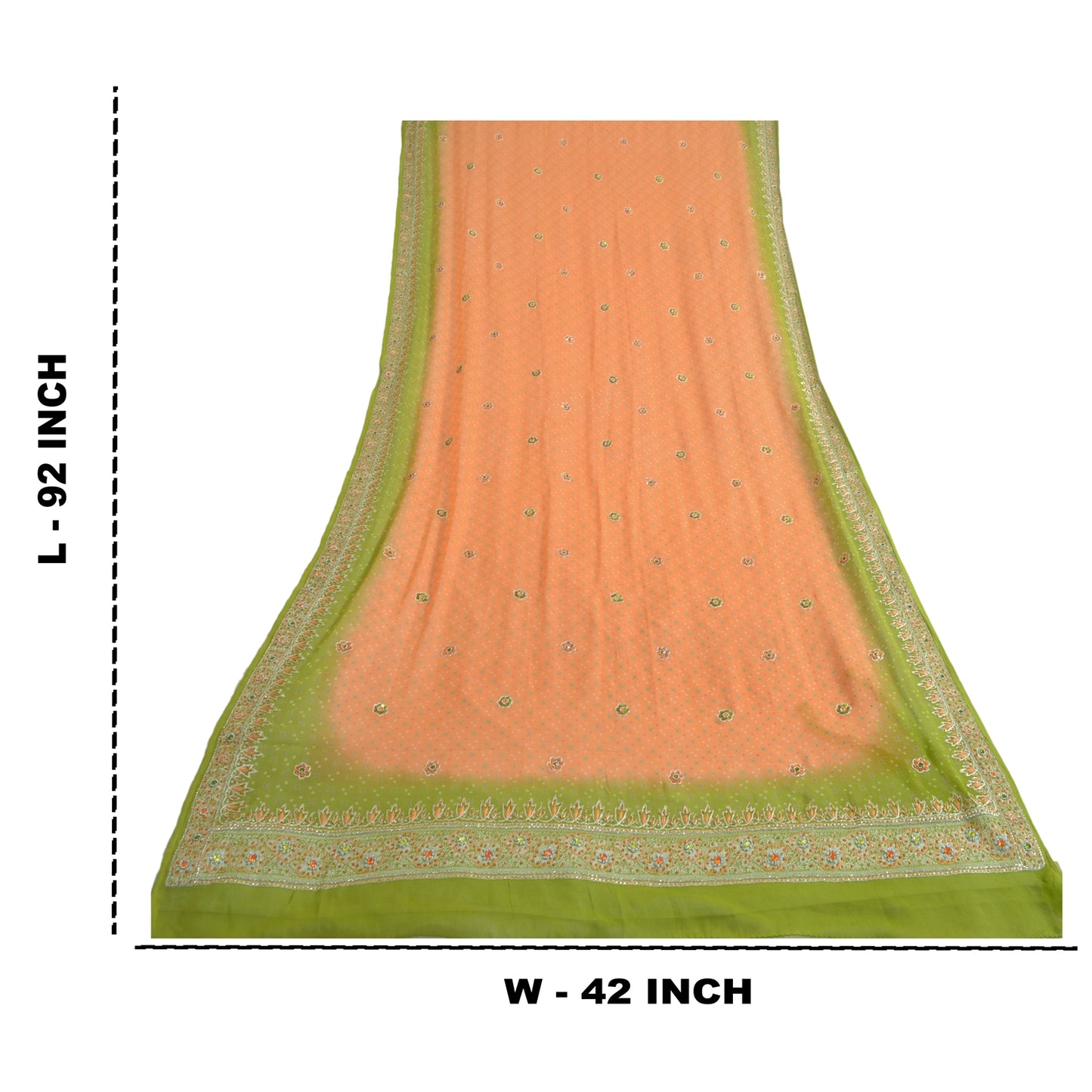 Sanskriti Vintage Long Peach/Green Dupatta/Stole Pure Georgette Silk Hand Beaded