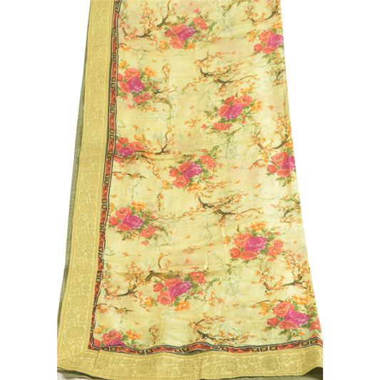Sanskriti Vintage Long Dupatta Stole Pure Silk Yellow Embroidered Digital Print