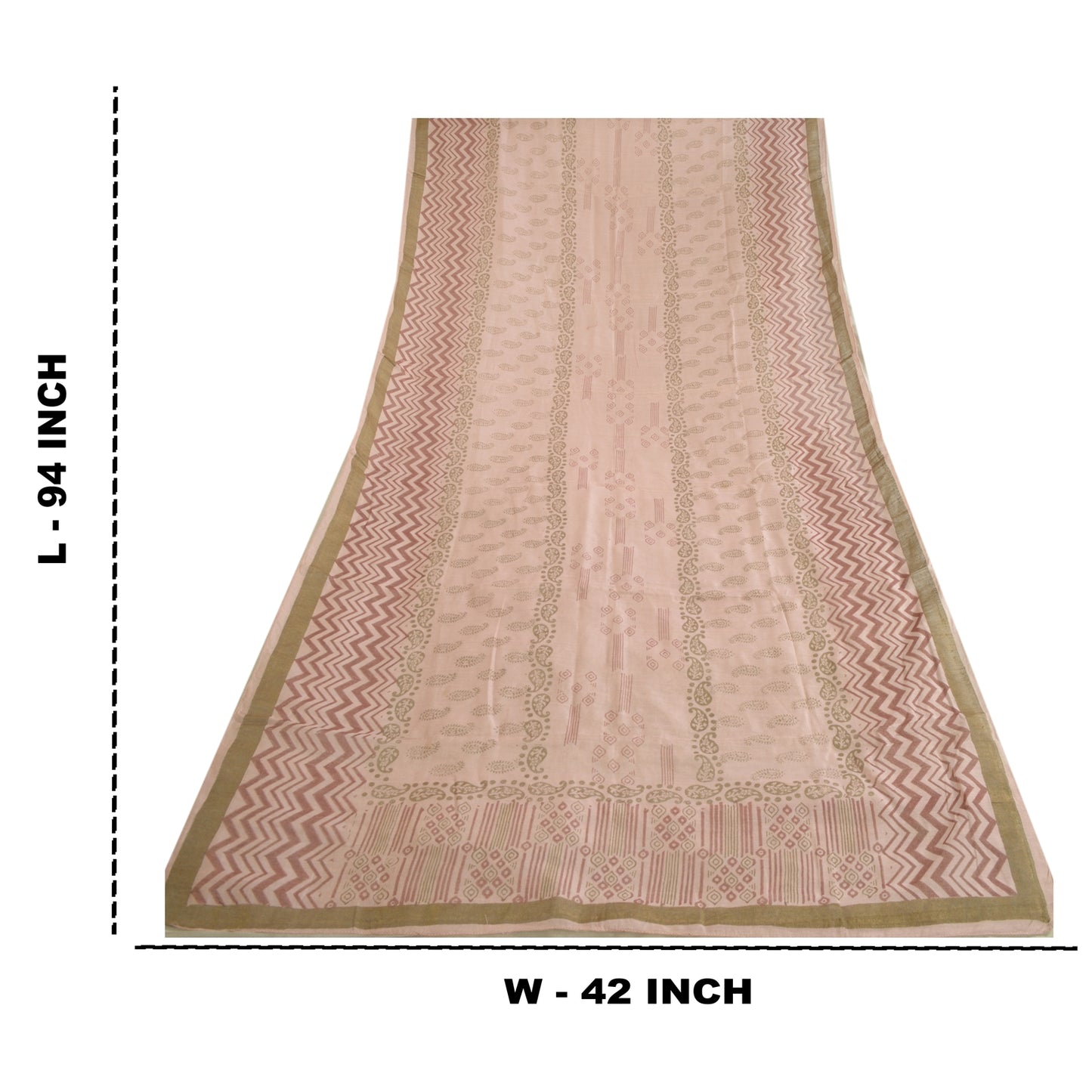 Sanskriti Vintage Lang Dupatta Stola Bomuld Silke Pink Håndbloktrykt Slør