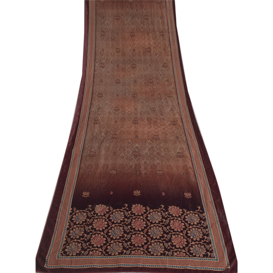 Sanskriti Vintage Long Brown Dupatta/Stole Velvet Hijab Printed Wrap Scarves