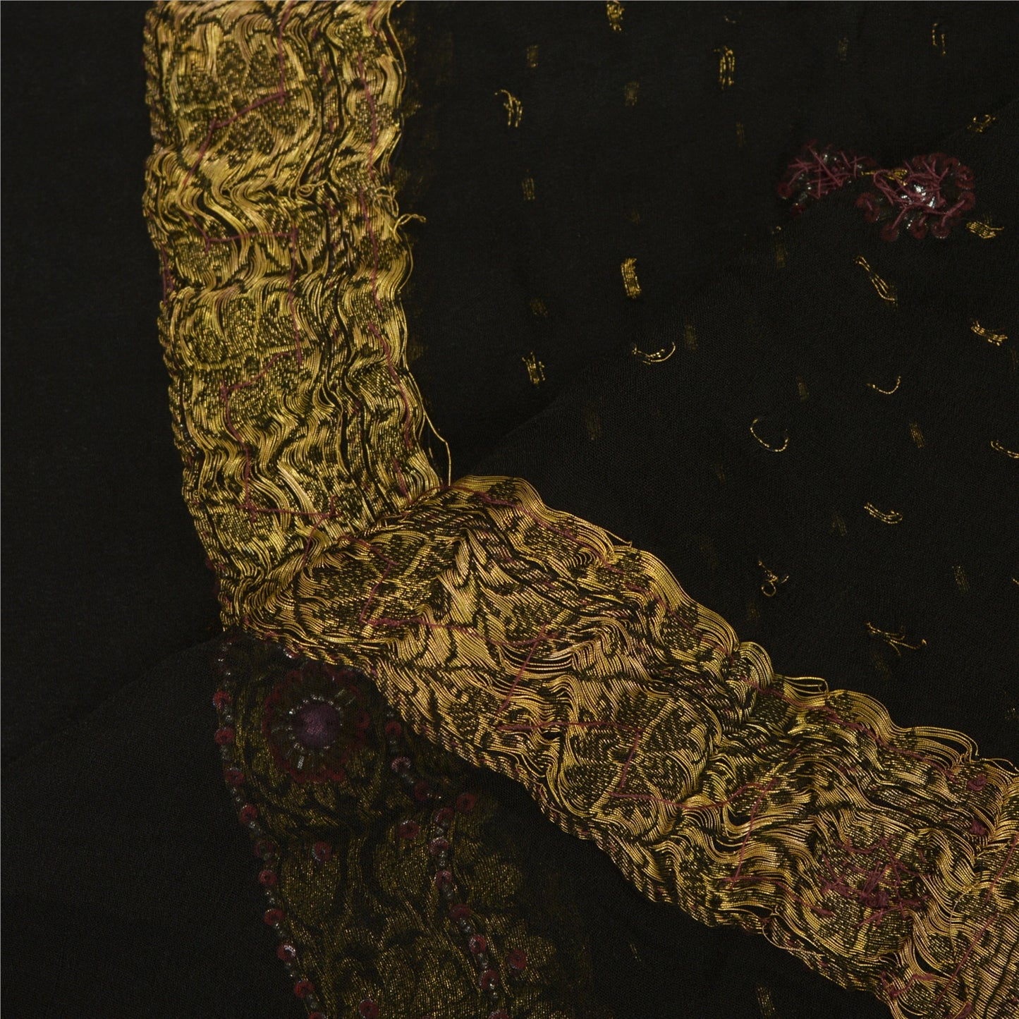 Sanskriti Vintage Long Black Dupatta/Stole Pure Georgette Silk Hand Beaded Woven