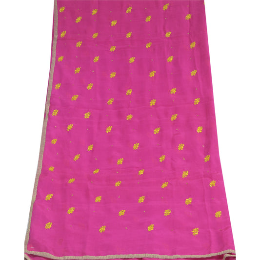 Sanskriti Vintage Dupatta Long Stole Pure Chiffon Silk Magenta Hand Beaded Veil