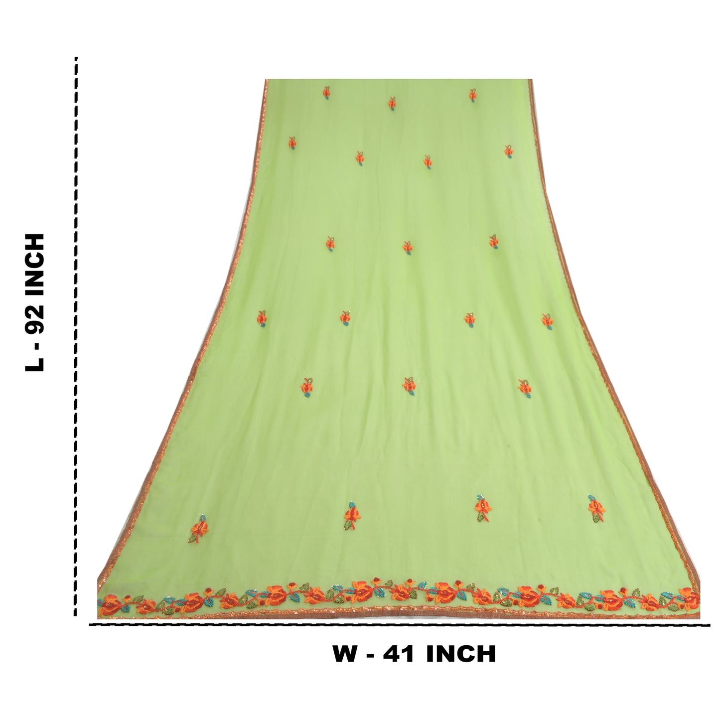 Sanskriti Vintage Dupatta Lang Stola Ren Georgette Silke Grøn Håndperlet Slør