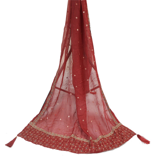 Sanskriti Vintage Dupatta Long Stole Pure Georgette Silk Green Hand Beaded Veil