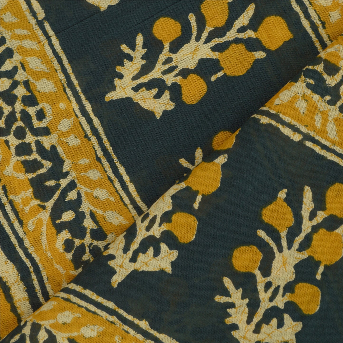 Sanskriti Vintage Dupatta Long Stole Pure Cotton Mustard/Green Batik Print Veil