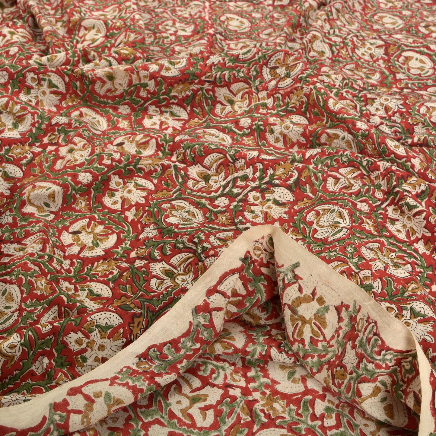 Sanskriti New 1 YD Pure Cotton Hand Block Printed Craft Red Sustainable Fabric/Material