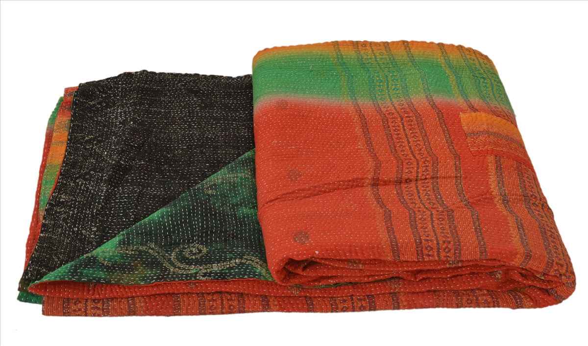 Sanskriti Vintage Indian Gudari Kantha Cotton Full Throw Bedspread Hand Made Needle Work