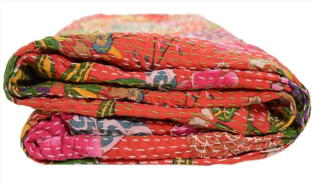 Sanskriti Vintage New Indian Gudari Kantha Cotton Full Throw Bedspread Hand Made Needle Work