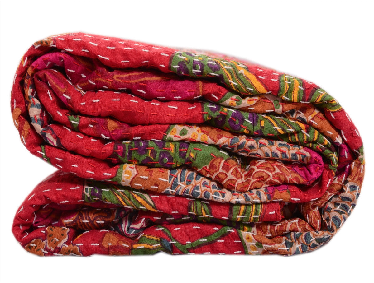 Sanskriti Vintage New Indian Gudari Kantha Cotton Full Throw Bedspread Hand Made Needle Work