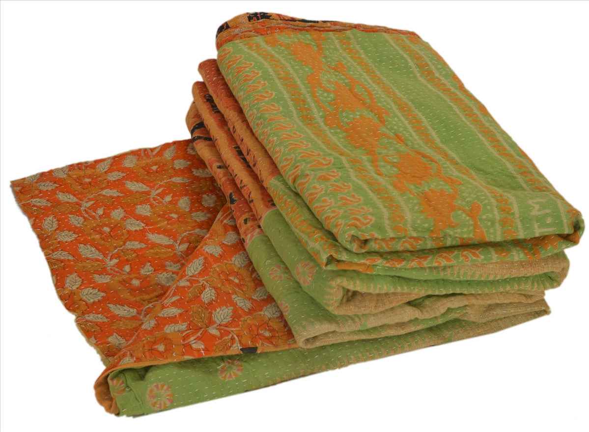 Sanskriti Vintage Indian Gudari Kantha Cotton Full Throw Bedspread Hand Made Needle Work