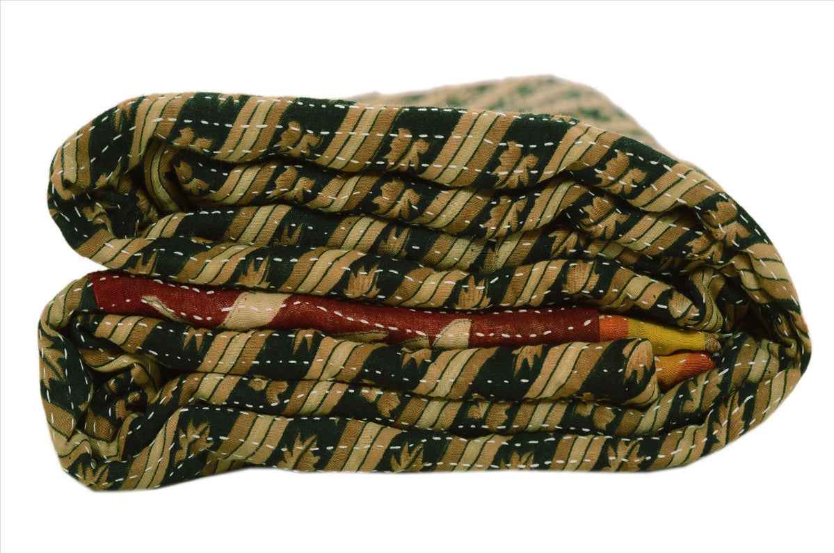 Sanskriti Vintage Indian Gudari Kantha Cotton Full Throw Bedspread Hand Made Needle Work